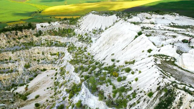 Aerial drone view of the Little Switzerland of Moldova located in Fetesti. Former limestone quarry with unusual landforms