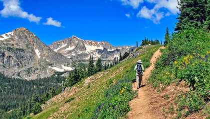 Hiker on the Arapahoe Pass Trail in Boulder County, Colorado's Indian Peaks Wilderness