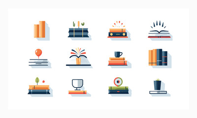 symbols about books on a white foundation with editable stroke