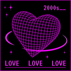 Y2K trendy heart shape, 3d vector geometric figure, dimensional geometric acid form in black frame, love symbol.