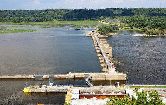 Dubuque, Iowa's lock and dam is one of a series built on the upper Mississippi River by the Army Corps of Engineers to facilitate commercial navigation