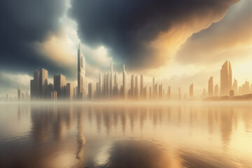 Futuristic urban skyline,Fictional City Skyline, 