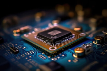 Fototapeta na wymiar Circuit board. Central Computer Processors CPU concept. Motherboard digital chip. Generative AI