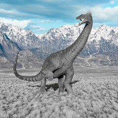 Obraz premium alamosaurus is looking back in anger in the plains and mountains