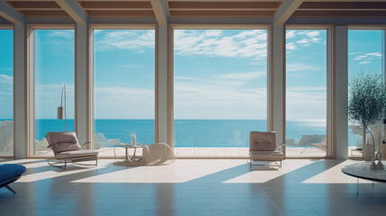 Modern and elegance villa interior with a Wonderful view of the ocean