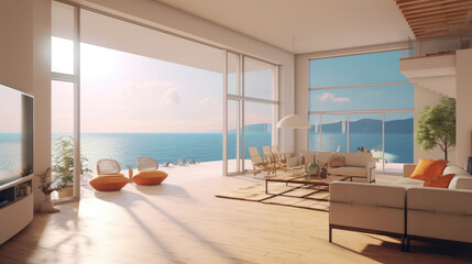 Obraz na płótnie Canvas Modern and elegance villa interior with a Wonderful view of the ocean