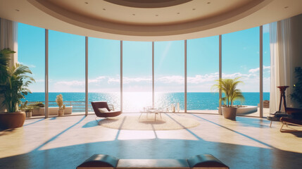 Fototapeta na wymiar Modern and elegance villa interior with a Wonderful view of the ocean