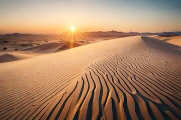Fototapeta na wymiar Beautiful sunset over the desert sand dunes. Generative AI