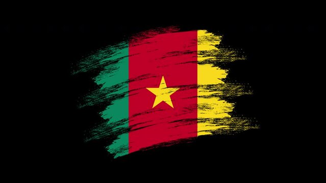 4K Paint Brush Cameroon Flag with Alpha Channel. Waving Brushed Cameroonian Banner. Transparent Background Texture Fabric Pattern High Detail.