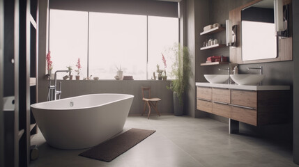 Obraz na płótnie Canvas Modern and elegance bathroom interior with waredrobe