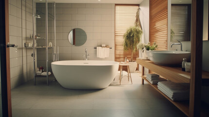 Modern and elegance bathroom interior with waredrobe