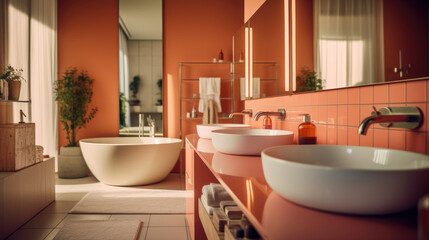 Fototapeta na wymiar Modern and elegance bathroom interior with waredrobe