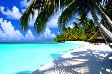 beach with palm trees. Generative Ai
