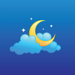 Crescent moon cloud star icon vector illustration