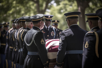 Veterans delivering caskets at a gravesite, Generative AI
