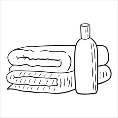 Towels with shampoo. Hand drawn vector illustration
