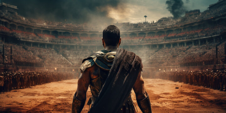 Ancient warrior or Gladiator entering Coloseum. Generative AI