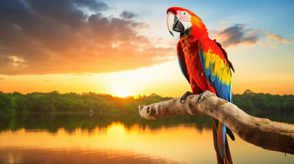 colorful parrot with vivid color on tree branch