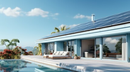 Fototapeta na wymiar A house with solar panels on the roof. Generative AI image.