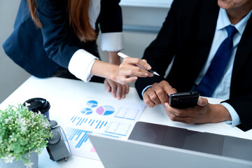Close up shot for businesswoman consulting meeting The staff is explaining the details