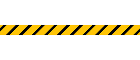 Warning tape. Horizontal seamless borders. Black and yellow line striped. Vector illustration