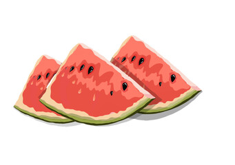 three slices of watermelon on a white background