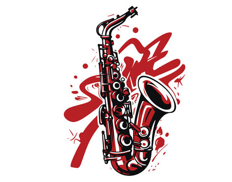 red saxophone music instrument graphic design clip art preview
