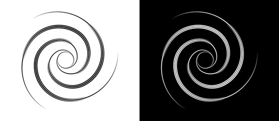 Circle abstract background with lines in spiral. Illusion of dynamic transition. Black lines on a white background and white lines on the black side.