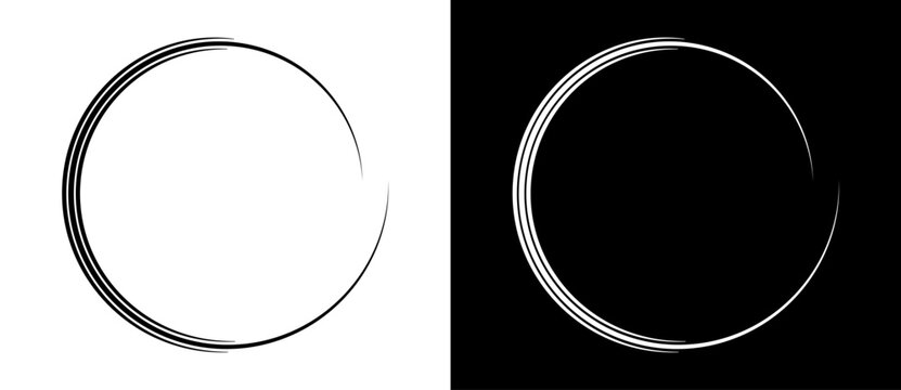 Circle abstract background with lines in spiral. Illusion of dynamic transition. Black lines on a white background and white lines on the black side.