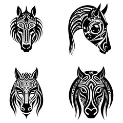 Obraz premium Minimalist Tribal bald horse face only black color vector