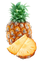 Fresh pineapple and two slices cut out