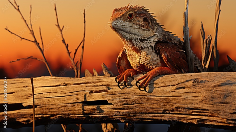 Aufkleber a lizard sitting on top of a tree branch. generative ai image.
