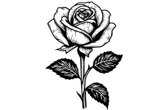Vintage rose flower engraving calligraphic .Victorian style tattoo vector illustration