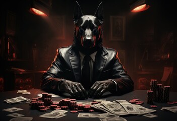 Fototapeta na wymiar Animal dog play poker blackjack in a casino, fantasy
