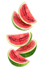 Falling pieces of watermelon cut out