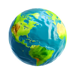 3D of Planet World Earth Globe Realistic Sculpted Plastic Highly Detail Transparent Background