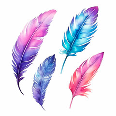 feather,s set watercolor on a white background created with Generative Ai