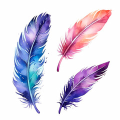 feathers set watercolor on a white background created with Generative Ai