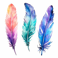 feathers set watercolor on a white background created with Generative Ai