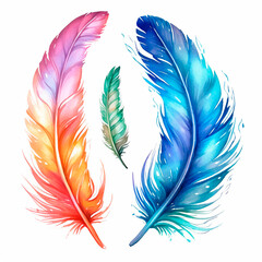 feathers set watercolor on a white background created with Generative Ai
