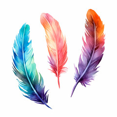feathers set watercolor on a white background created with Generative Ai
