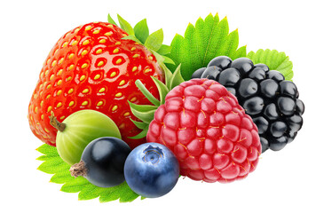 Fresh berries (strawberry, raspberry, blackberry, blueberry, gooseberry, black currant) cut out