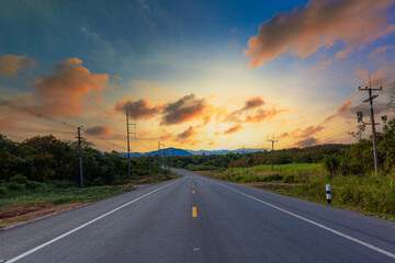 Concrete road and mountain scenery,Concrete road and beautiful mountain scenery,asphalt road in thailand