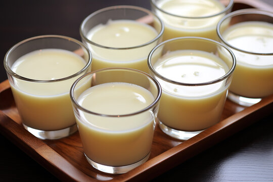 milk pudding pots, milk pudding Brazil, Milk Pudding or Pudim de leite. Vanilla pudding, brazilian dessert, delicious cream,  pudding. generative ai