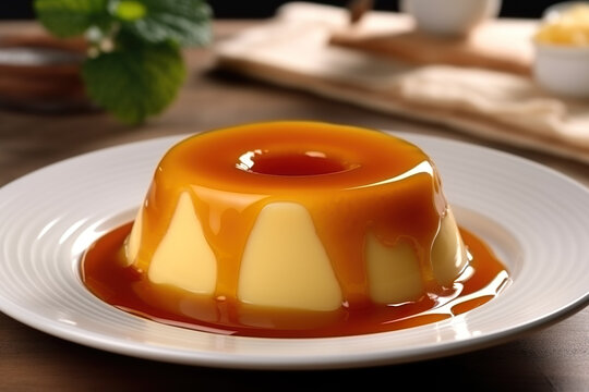 milk pudding Brazil, Milk Pudding or Pudim de leite. Traditional brazilian dessert.perfect whole flan pudding, delicious cream pudding. generative ai
