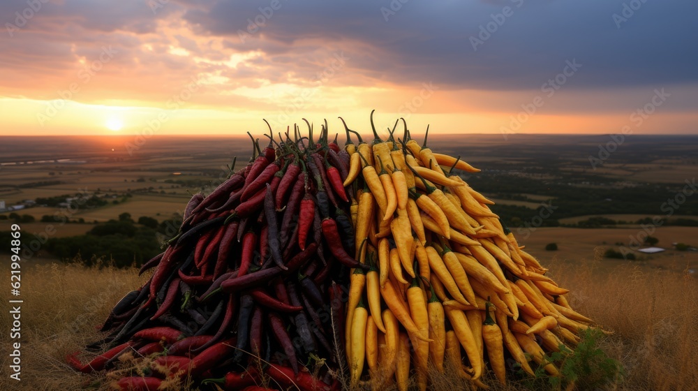 Poster a pile of carrots sitting on top of a field. generative ai image.