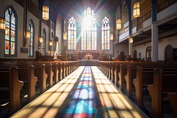 Fototapeta premium interior of a church with sunlight coming through the window
