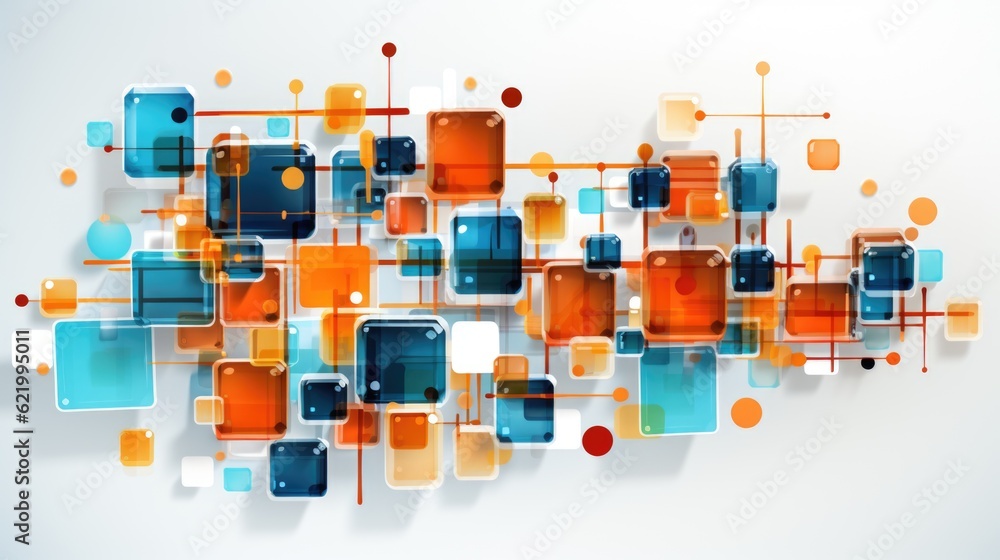 Poster a group of square shaped objects on a wall. generative ai image.