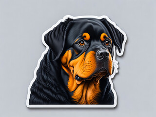 Sticker cartoon cute Rottweiler puppy dog on white background vector . - obrazy, fototapety, plakaty