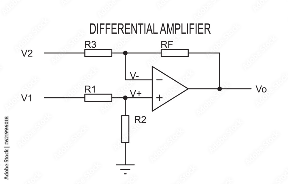 Poster vector drawing electrical circuit with operational amplifier and resistor. schematic diagram of elec